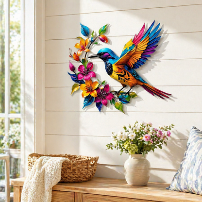🐦🌺 Hummingbird Bloom Metal Wall Art — Bring your garden indoors. No watering needed.