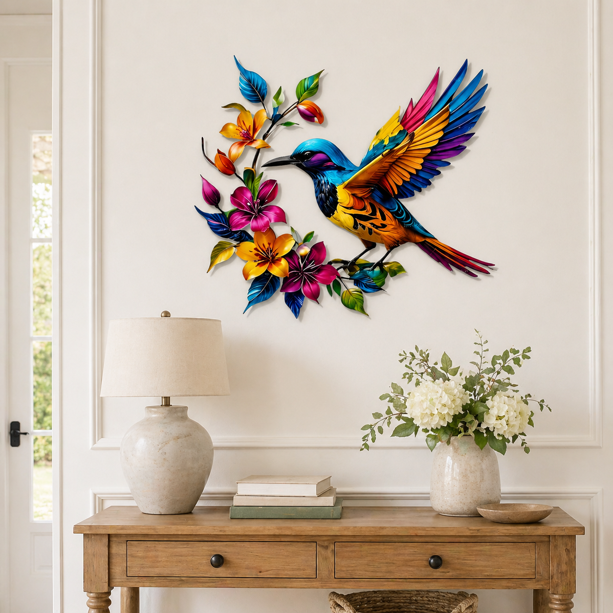 🐦🌺 Hummingbird Bloom Metal Wall Art — Bring your garden indoors. No watering needed.