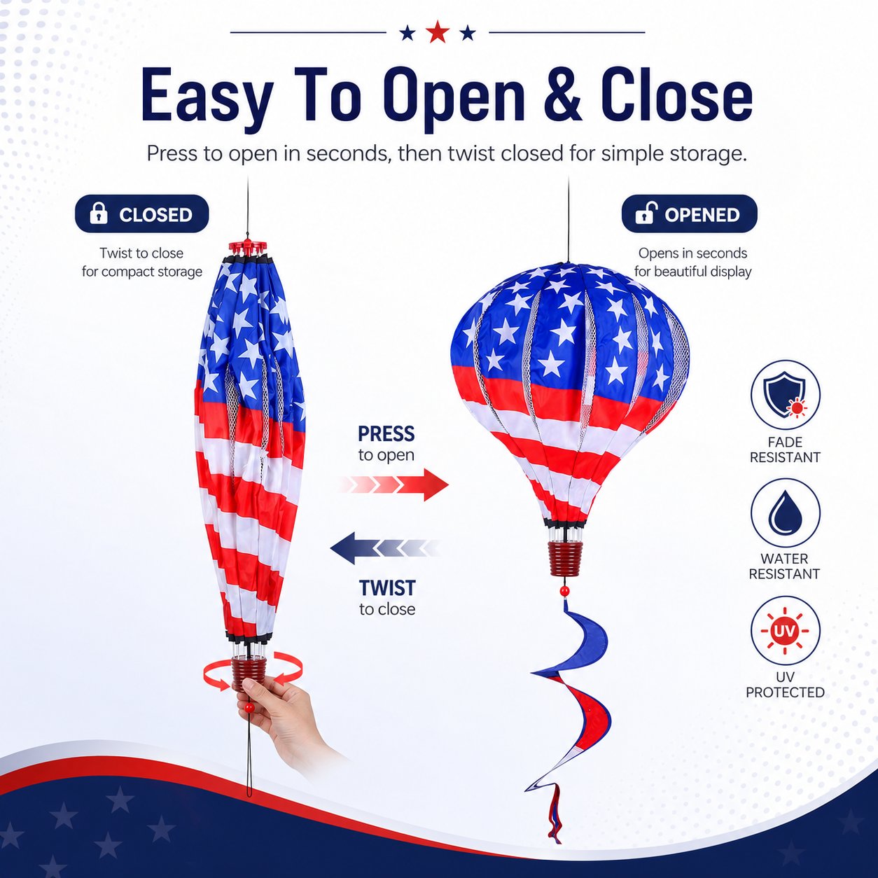 Patriotic Hot Air Balloon Hanging Wind Spinner