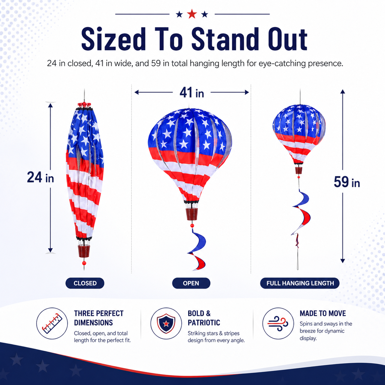 Patriotic Hot Air Balloon Hanging Wind Spinner