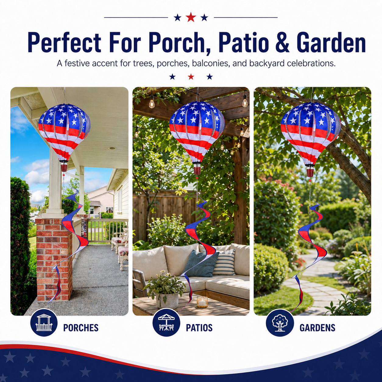 Patriotic Hot Air Balloon Hanging Wind Spinner