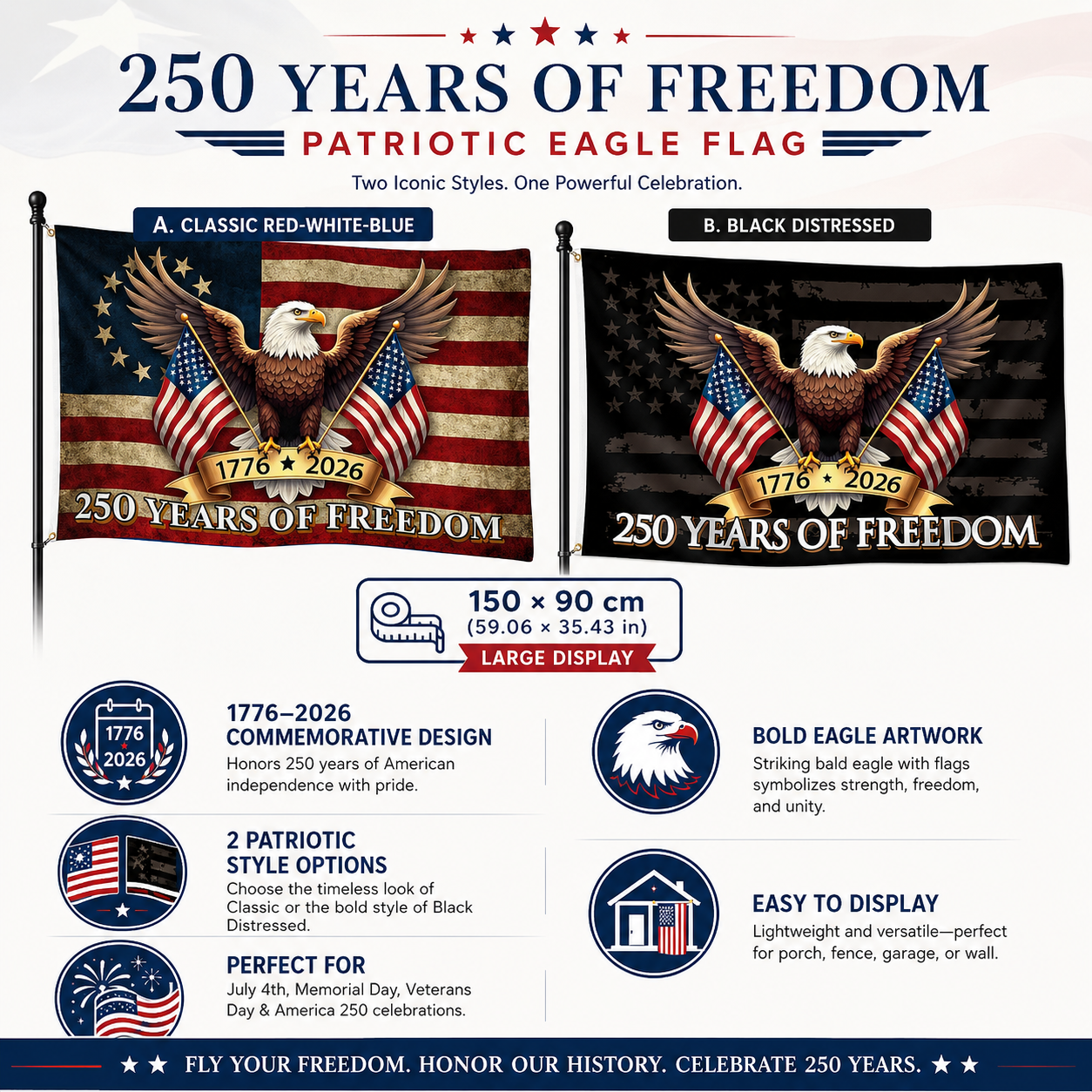 USA 250 Years of Freedom Patriotic Eagle Flag