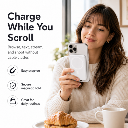 📱5000mAh Magnetic Wireless Power Bank for iPhone 12 to 17, Compatible with MagSafe Cases & Bare Phones, Portable Charger | Father's Day Gift-TI