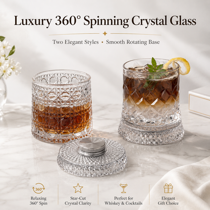 🥃Luxury 360° Rotating Crystal Glass🥂, Star-Cut Whiskey & Wine Glass, Elegant Barware Gift for Stress Relief-TI