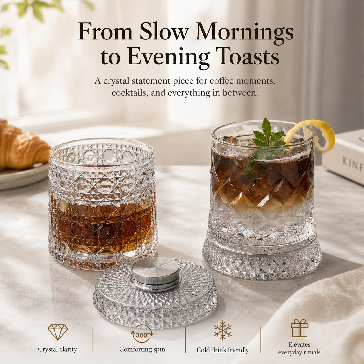 🥃Luxury 360° Rotating Crystal Glass🥂, Star-Cut Whiskey & Wine Glass, Elegant Barware Gift for Stress Relief-TI