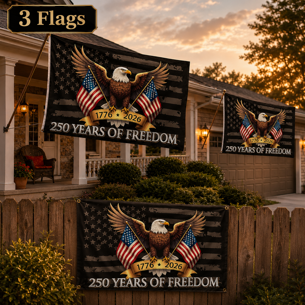 USA 250 Years of Freedom Patriotic Eagle Flag