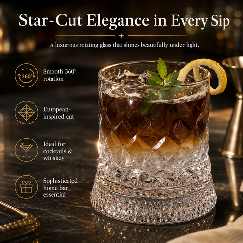 🥃Luxury 360° Rotating Crystal Glass🥂, Star-Cut Whiskey & Wine Glass, Elegant Barware Gift for Stress Relief-TI