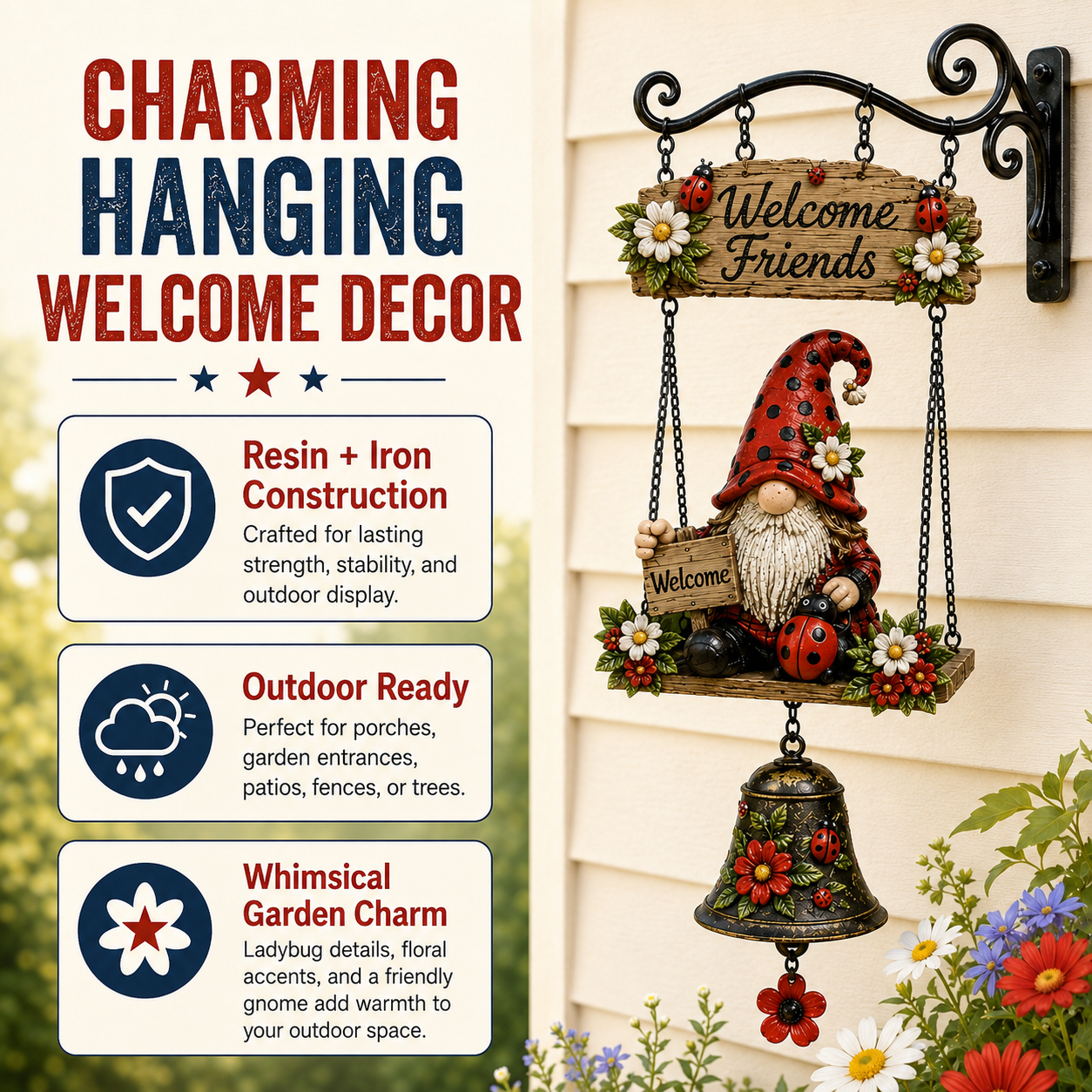 🔥Limited time 49% OFF – Rustic Garden Gnome Bell Outdoor Decor 🐞🌼