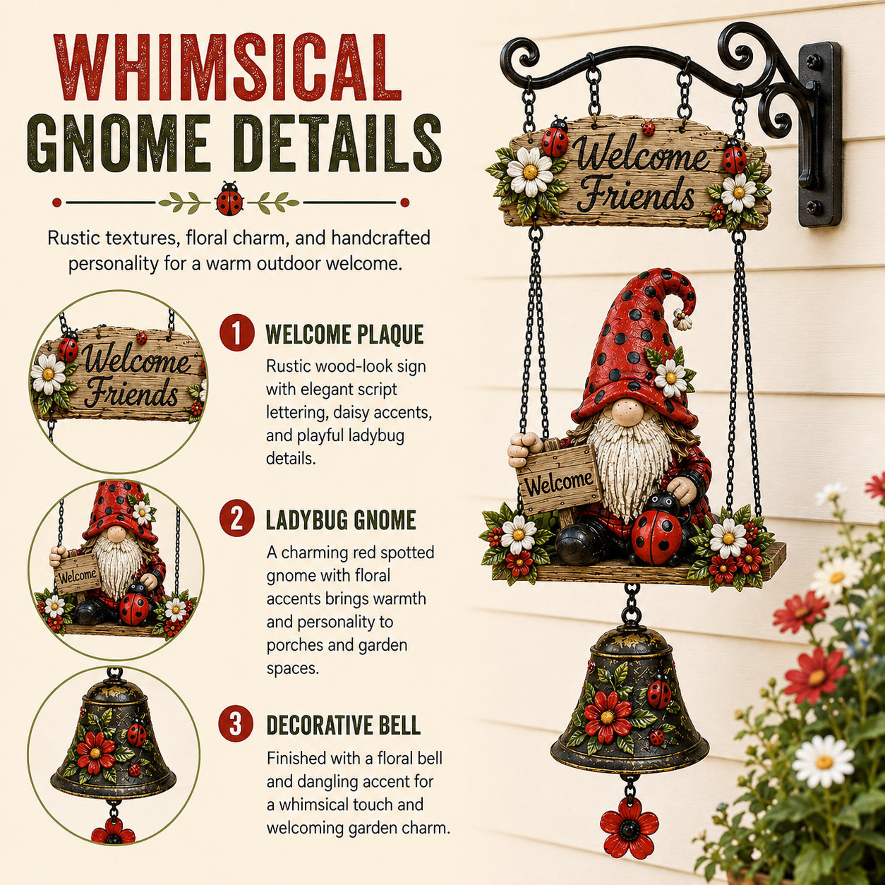 🔥Limited time 49% OFF – Rustic Garden Gnome Bell Outdoor Decor 🐞🌼