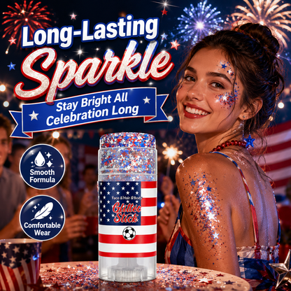 USA Patriotic Glitter Stick, Red White Blue Face Hair Body Glitter for 4th of July, Sports Events, Festivals & Parties