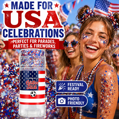 USA Patriotic Glitter Stick, Red White Blue Face Hair Body Glitter for 4th of July, Sports Events, Festivals & Parties