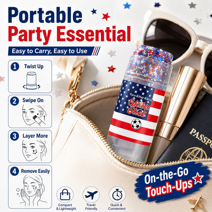USA Patriotic Glitter Stick, Red White Blue Face Hair Body Glitter for 4th of July, Sports Events, Festivals & Parties