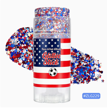 USA Patriotic Glitter Stick, Red White Blue Face Hair Body Glitter for 4th of July, Sports Events, Festivals & Parties