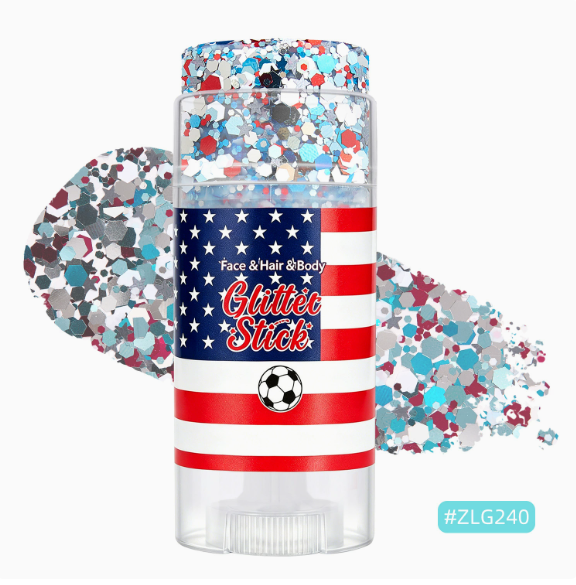 USA Patriotic Glitter Stick, Red White Blue Face Hair Body Glitter for 4th of July, Sports Events, Festivals & Parties