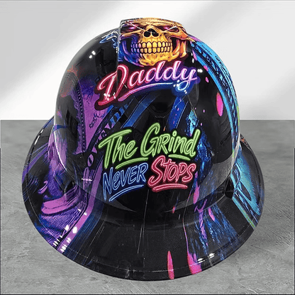 🔥 Blue Collar Daddy Hydro-Dipped Hard Hat | Industrial Rigid Impact-Resistant Safety Helmet with Full-Wrap Gloss Artwork
