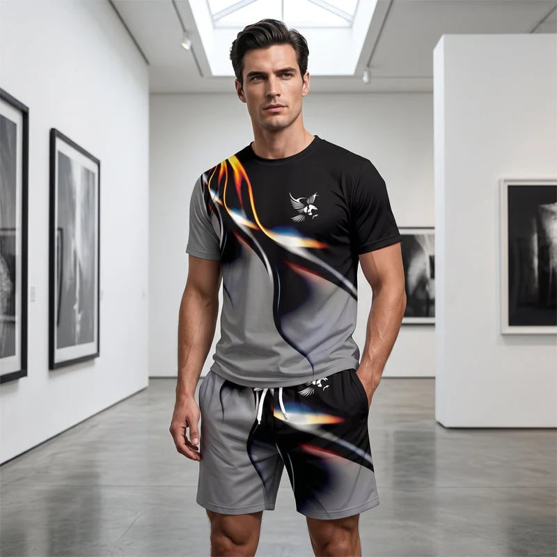 ⏳🔥LIMITED-TIME  48 OFF! 👕 Men’s Abstract Print T-Shirt & Shorts Set – Bold Style & Summer Comfort ✨