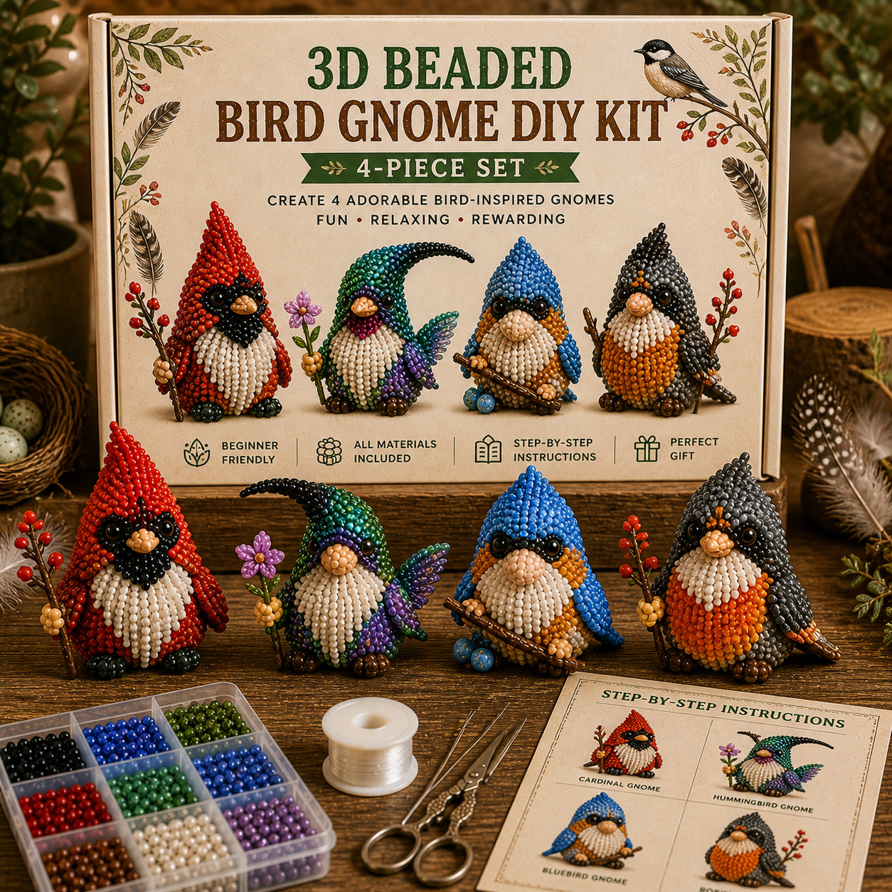 🎁 Perfect Handmade Gift✨Make Your Own 3D Beaded Gnome