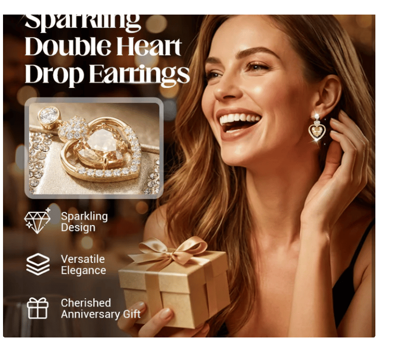 💖 49% OFF NOW! ✨ Women's Sparkling Double Heart Drop Earrings – Cubic zirconia – Romantic design, lightweight – perfect for daily wear or gifting 💎