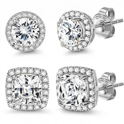 Halo Stud Earrings 4-Pack(Buy 1 get 1 free) - Gold & Silver Round/Square Styles