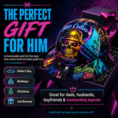🔥 Blue Collar Daddy Hydro-Dipped Hard Hat | Industrial Rigid Impact-Resistant Safety Helmet with Full-Wrap Gloss Artwork