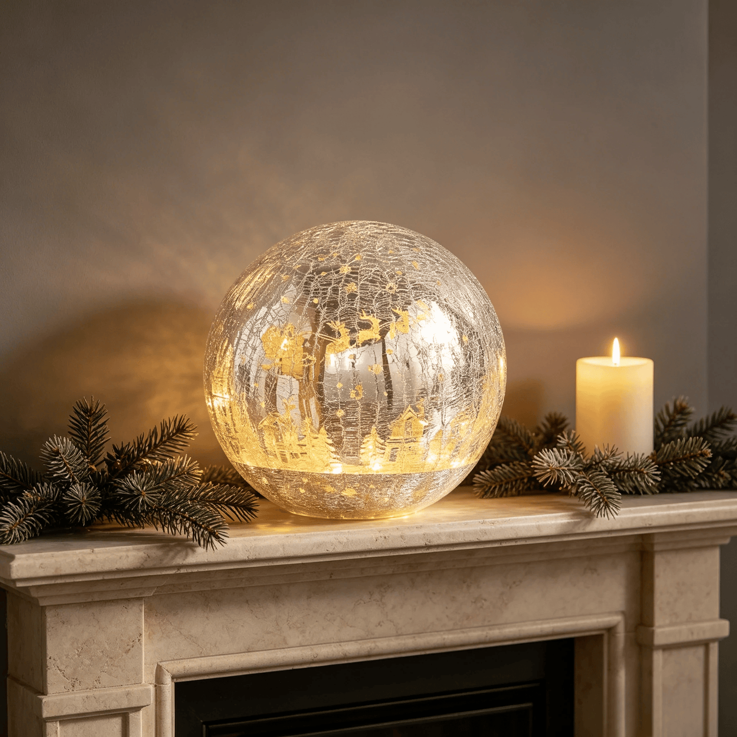 🎁🎉Only $35.99 This Week🎉✝️Light-up cracked glass ball with Jesus and reindeer design🫎