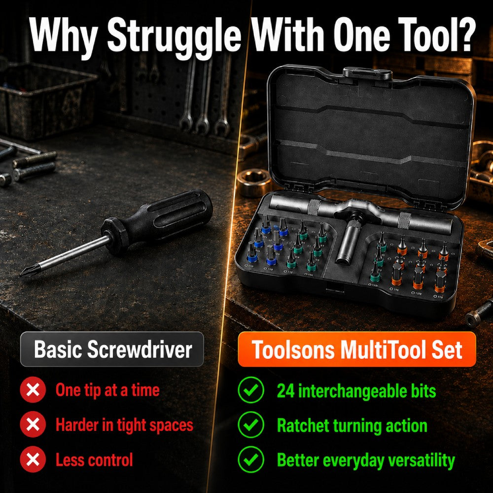 24-in-1 T-Handle Ratchet Screwdriver Set, S2 Steel Repair Tool Kit