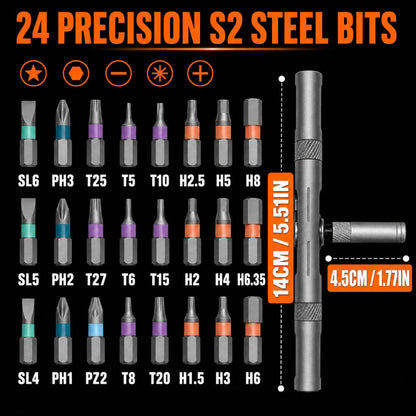 24-in-1 T-Handle Ratchet Screwdriver Set, S2 Steel Repair Tool Kit