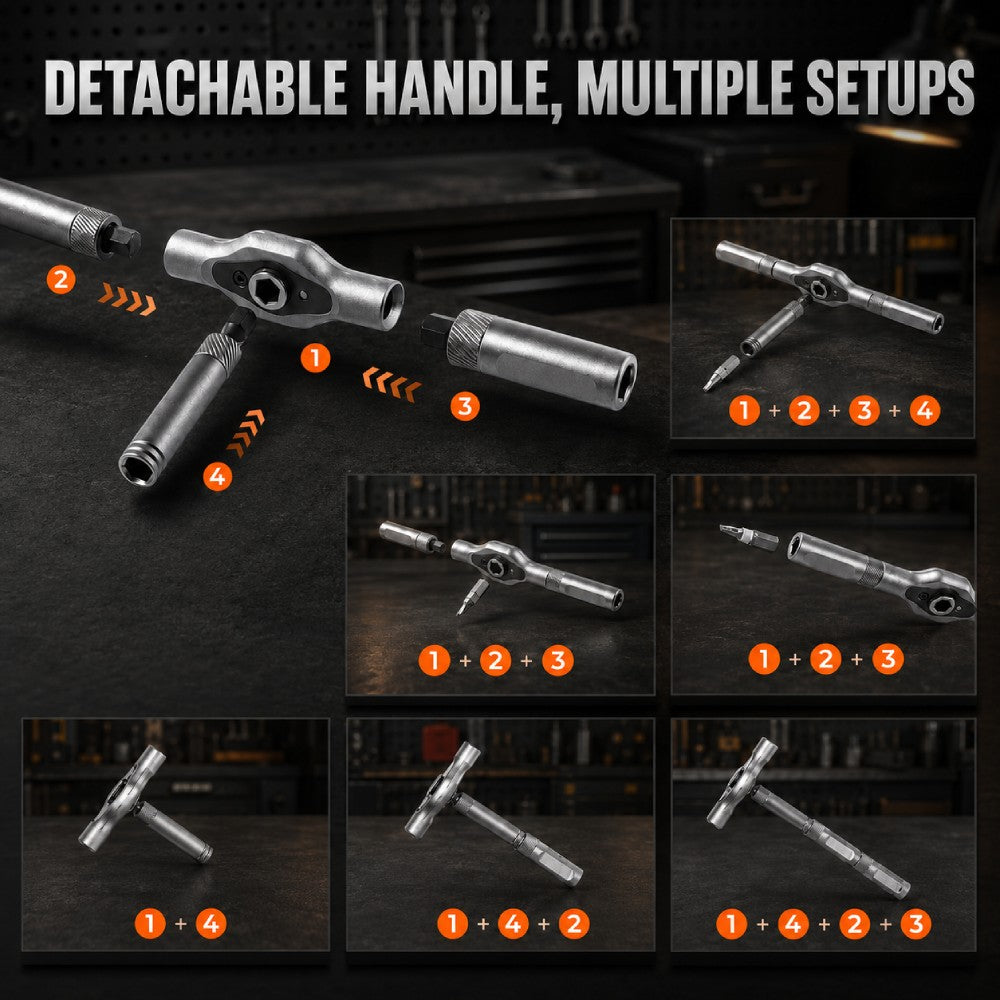 24-in-1 T-Handle Ratchet Screwdriver Set, S2 Steel Repair Tool Kit
