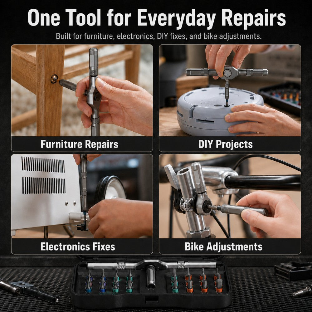 24-in-1 T-Handle Ratchet Screwdriver Set, S2 Steel Repair Tool Kit