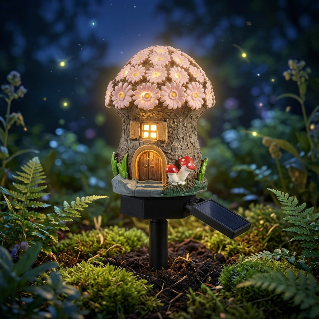 Solar Fairy-Tale Mushroom Cottage Garden Light