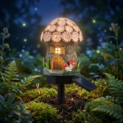 Solar Fairy-Tale Mushroom Cottage Garden Light