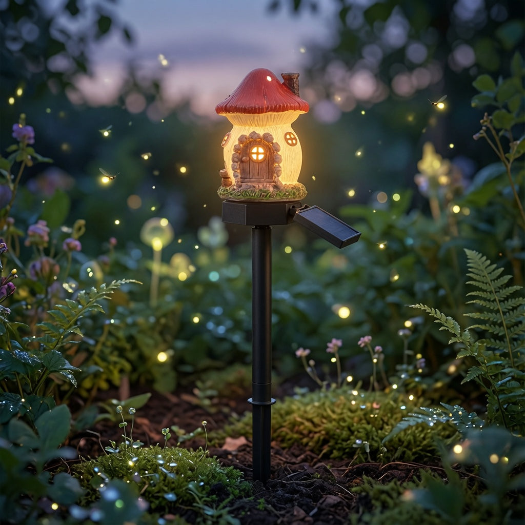 Solar Fairy-Tale Mushroom Cottage Garden Light