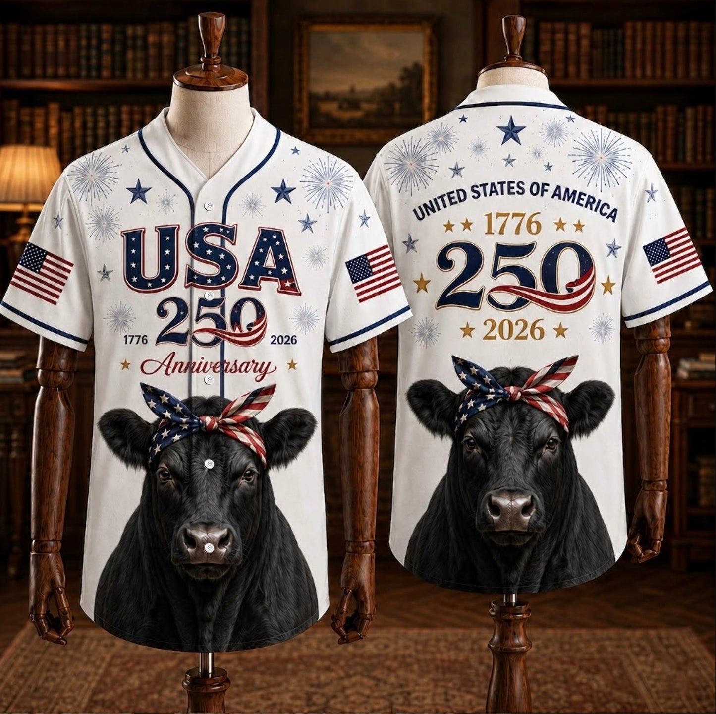 Black Angus USA 250 Baseball Jersey 1776-2026, Patriotic Cattle Bull Jersey Shirt for Rancher Dad, 4th of July American Farmer Gift Jersey Shirt